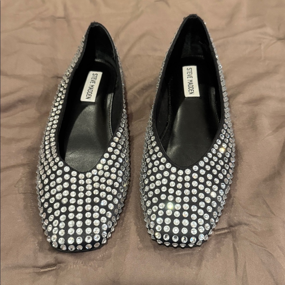 Steve Madden Black Rhinestone Delphine Ballet Flats Size 7.5
